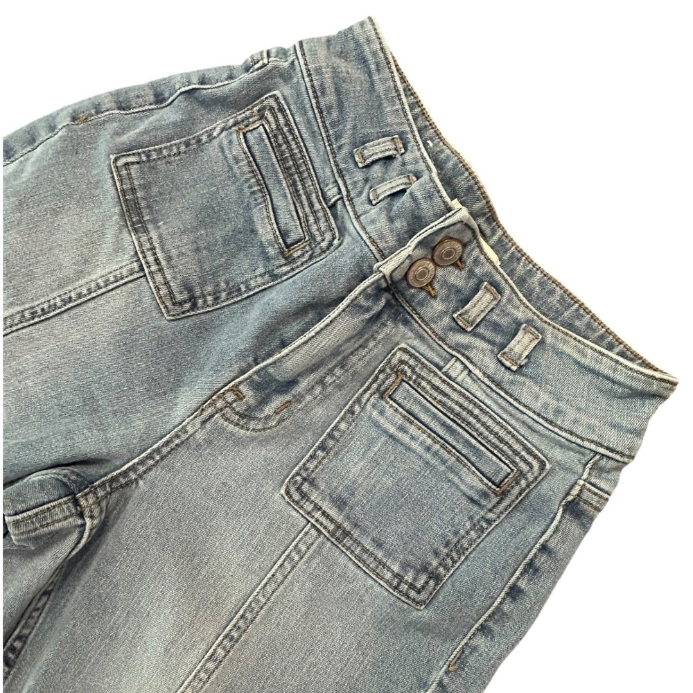 Shyanne High Waisted Flare Jeans Light Wash Seam Front Patch Pocket Western Boho